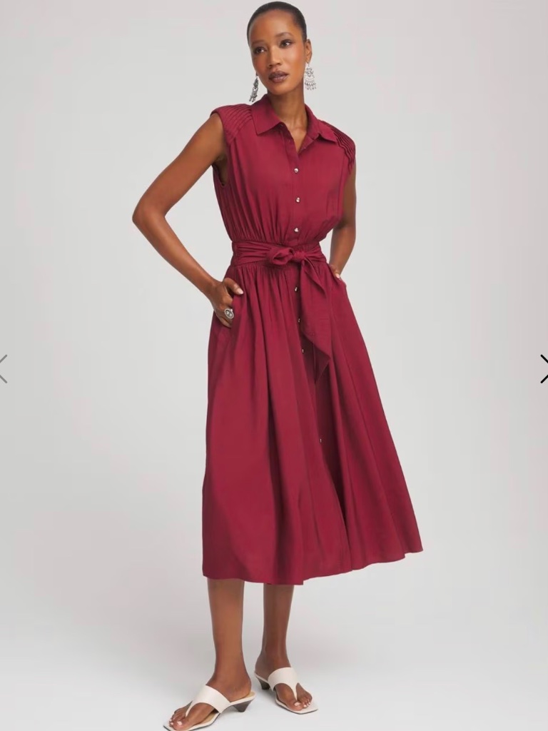 Chicoâs Smocked-Waist Red Shirt Dress